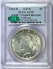 New Listing1922-D PCGS AU55 Top 50 VAM-7 Tripled Reverse Peace Dollar with CAC Label