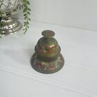 Vintage Ornate Engraved Etched Brass Elephant Claw Temple Bell w/ Stand India