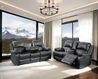 NEW Sofa Loveseat Black Leather Living Room Set 4-Seater Recliner and Cupholders