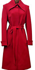 Karen Millen coat 12 women's longline red wool belted pea buttons collar pockets