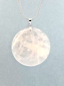 Natural Pink Rose Quartz Pendant Necklace w/Sterling Silver Chain