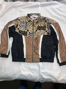 Vintage 80s Active Frontier Windbreaker Jacket Womens Size Petite Medium Leopard