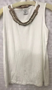 Y2K Kim and Cami Knit Top Detachable Necklace Ivory Petite Medium New