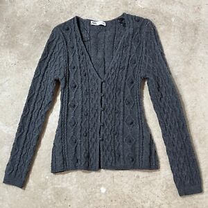 Zara Knit Wool Blend Peplum Cardigan Sweater Women's Large Gray Button Up