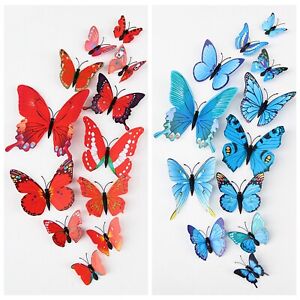 12Pcs 3D Butterfly Wall Stickers Fridge Magnet Art Design Decal Kids Home Decor