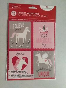 28 Sticker Valentines Unicorn Themed ~ Great for classroom Valentines Parties
