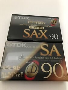 Lot of 2 TDK SA-X 90 IEC II/TYPE II High Bias Cassette Tapes New Sealed