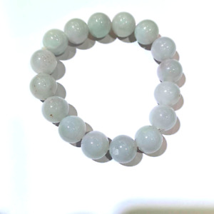 Natural White Burma Jade Jadeite Genuine Beads Bracelet, size 13.8 mm