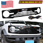 For Ford Bronco 2021-2022 2023 Glossy Black Front Grille Grill Kits W/LED Lights (For: 2021 Bronco Badlands)