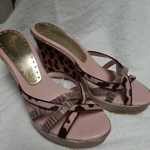 Women's BCBG Pink/Brown Print Wedge Sandals Size 9.5