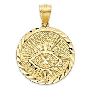 Solid Gold Evil Eye Pendant in 10k or 14k - Protection Talisman Medal