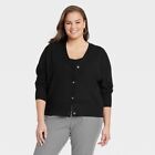 NEW Women's Button-Front Fine Gauge Ribbed Cardigan - A New Day Black Size 1X