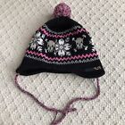 Vintage Made Canada Turtle Fur  Winter Ski Hat skull pink black pom wool fleece