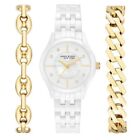Anne Klein Ladies 12/7740WTST White Ceramic Watch w/ 2- Gold Tone SS Bracelets