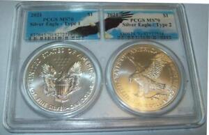 New Listing2021 TYPE 1 & TYPE 2 SILVER AMERICAN EAGLE DOLLAR TWO COINS PCGS MS70  $1