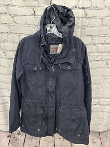 Levi's Women's Navy Cotton Hooded Military Field Jacket Full Zip Size Large