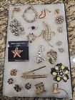 ESTATE JEWELRY LOT OF COSTUME PINS/BROOCHES RHINESTONE GOLD SILVER COLORS...