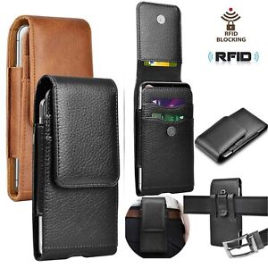 For iPhone Samsung Cell Phone Holster Pouch Leather Wallet Case With Belt Loop