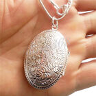 925 Sterling Silver Large Oval Photo Locket Pendant+16~38