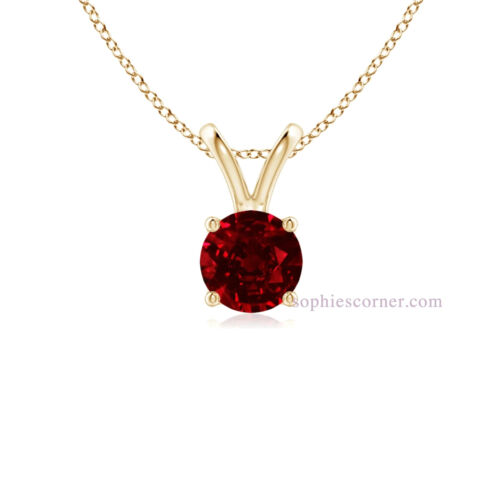 1.25 ct. Genuine Ruby Solitaire Pendant Necklace - Yellow Gold plated Silver