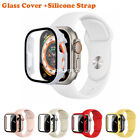 Silicone Watchband Waterproof Glass Case for Apple Watch Series 9 8 7 6 45/49mm