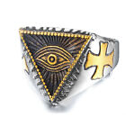 Men Masonic Eye Ring Square G Pillars Freemason Cross Master Silver Size US 7-13