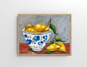New ListingLemon Painting Vintage Citrus Still Life Oil Painting Lemon Food Painting