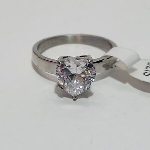Size 6 Swarovski Crystal Heart Shaped Stainless Steel Silver Ring