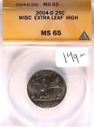 2004-D State Quarter Wisconsin Extra Leaf High ANACS MS-65 #3454