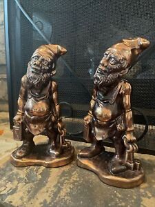 Antique Bronze Gnome Elf Jailer w/ Lantern & Keys Book Ends/Doorstops ~Rare~📚