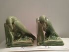 Mint Pair! 1947 Rookwood Pottery Rook Bookends in High Gloss Celadon Green Glaze
