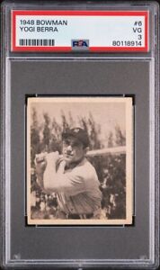 Yogi Berra 1948 Bowman #6 Rookie Baseball Card. PSA 3. Very Good