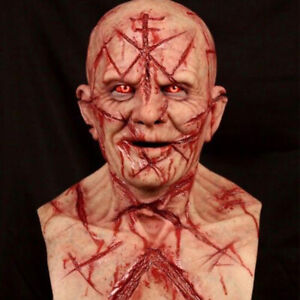 Halloween 3D Realistic Human Face Headgear Bald Blood Scar Mask Horror Bloody