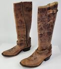 Sundance Distressed Brown Leather Tall Riding Boots Side Zip Womens 7 M
