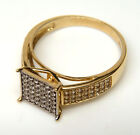 10K Solid Yellow Gold Square Top Men Women CZ Ring