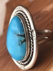 Native American Navajo Sterling Silver Cabochon Turquoise Ring Size 6.5 Vintage