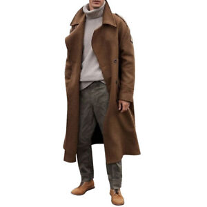 Men's Long Trench Coat Knee Length Overcoat Parka Jacket Loose Lapel Cardigan