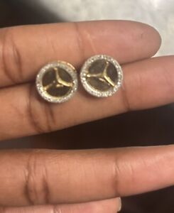 0.25CTW Natural Diamond 10K Yellow Gold JordanFace Stud Screw Back Earrings 13mm