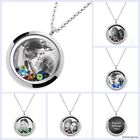 Personalized Photo & Message Engrave Floating Crystals Locket Pendant Necklace