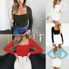 Fashion Women Long Sleeve Blouse Tops Square-Neck Casual Loose  T-shirt Tops