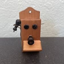 Vintage Miniature Old Fashioned Hand Crank Telephone Wooden Wall Hanging