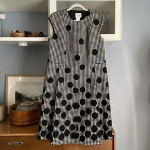 Akris punto Dotted Houndstooth Pleated Dress Size 14 Black White