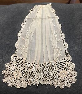 high qaulity antique Victorian handmade brussels Irish? ornate flounce lace art9