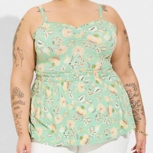 Torrid Top 2X 3X 4X Babydoll Green Floral Ruched Super Soft Plus Size Shirt New