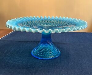FENTON BLUE Opalescent HOBNAIL Cake Stand