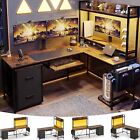 L Shaped Gaming Desk Reversible Corner Computer Desk with Power Outlet&Led Strip