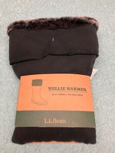 NWT Genuine LL Bean WELLIE WARMER 8-9 med Black Gray Faux Fur
