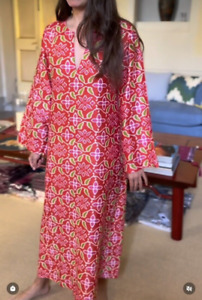 LQV Athena Dress maxi tunic floral print flare silk Size 2 long sleeve one sz