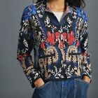 Anthropologie Pilcro Debra Sweater Jacket Cardigan XL Floral Crop Snap Button