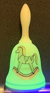Fenton Custard Glass Rocking Horse Bell, Hand Painted by Dane Fism Vintage Glows